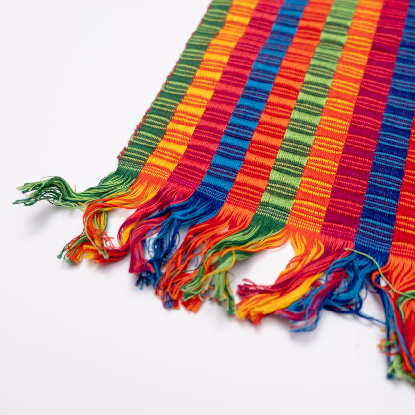 Multicolor Striped Guatemalan Table Runner (Green, Yellow, Red, Blue, Orange)
