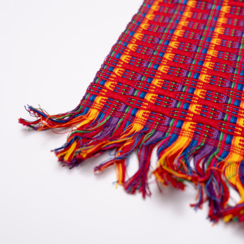Red with Multicolor Rainbow Accents Guatemalan Table Runner