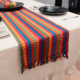 Multicolor Striped Guatemalan Table Runner (Green, Yellow, Red, Blue, Orange)