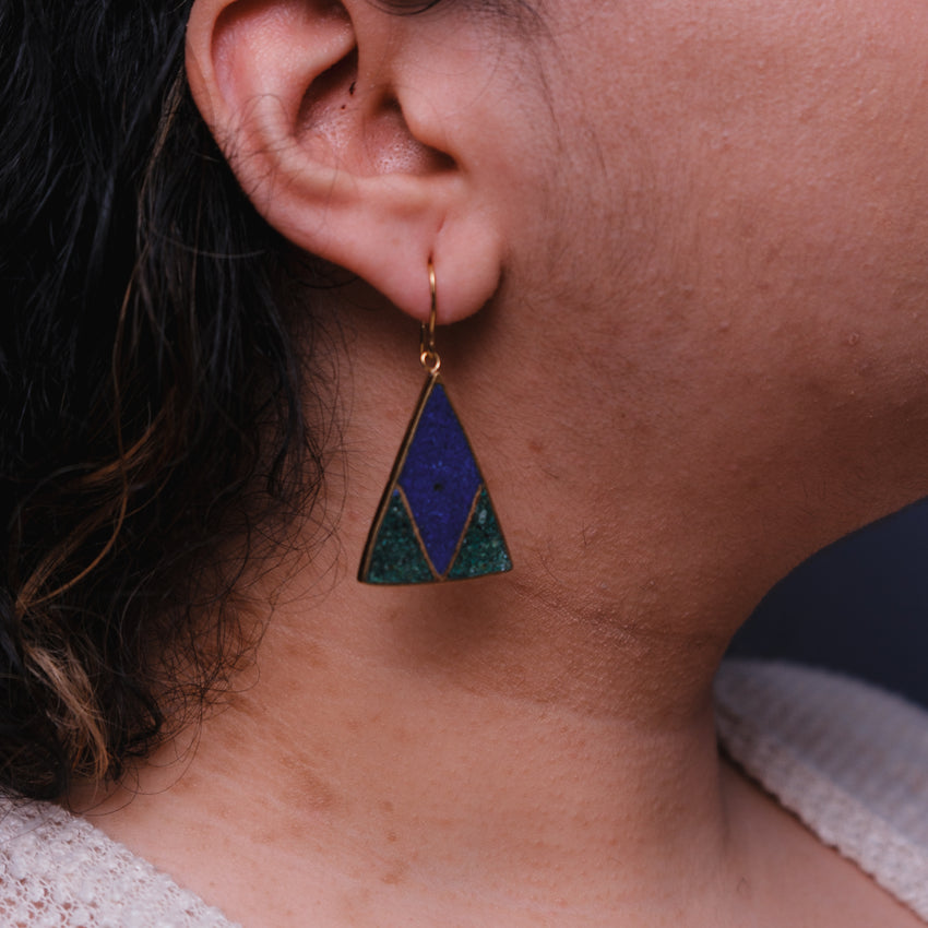 Lapis Lazuli & Chrysocolla Triangle Earrings