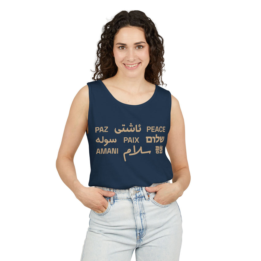 "Peace" Multi-Language Unisex Garment-Dyed Tank Top