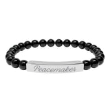 "Peacemaker" Engraved Natural Stone Stretch Bar Bracelet