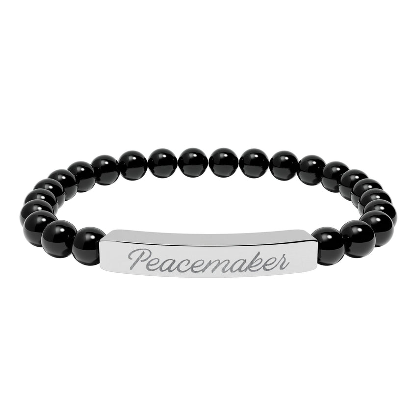"Peacemaker" Engraved Natural Stone Stretch Bar Bracelet