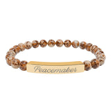 "Peacemaker" Engraved Natural Stone Stretch Bar Bracelet