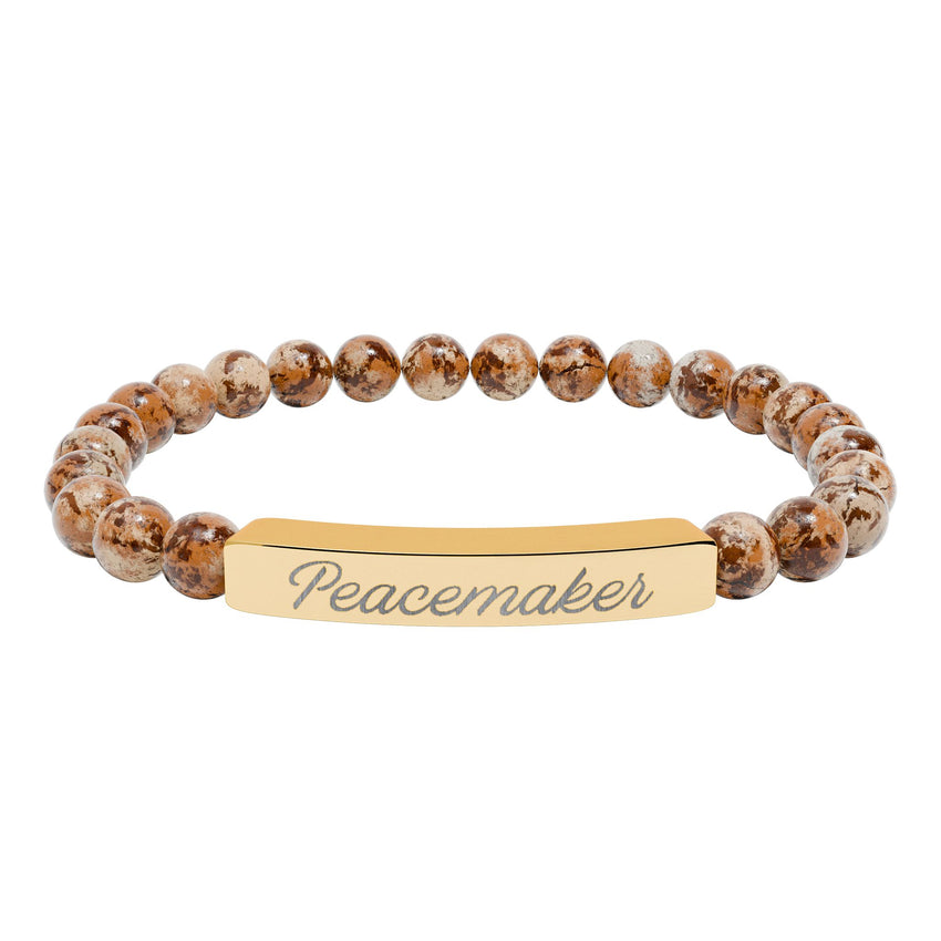 "Peacemaker" Engraved Natural Stone Stretch Bar Bracelet