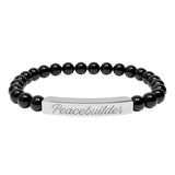 "Peacebuilder" Engraved Natural Stone Stretch Bar Bracelet