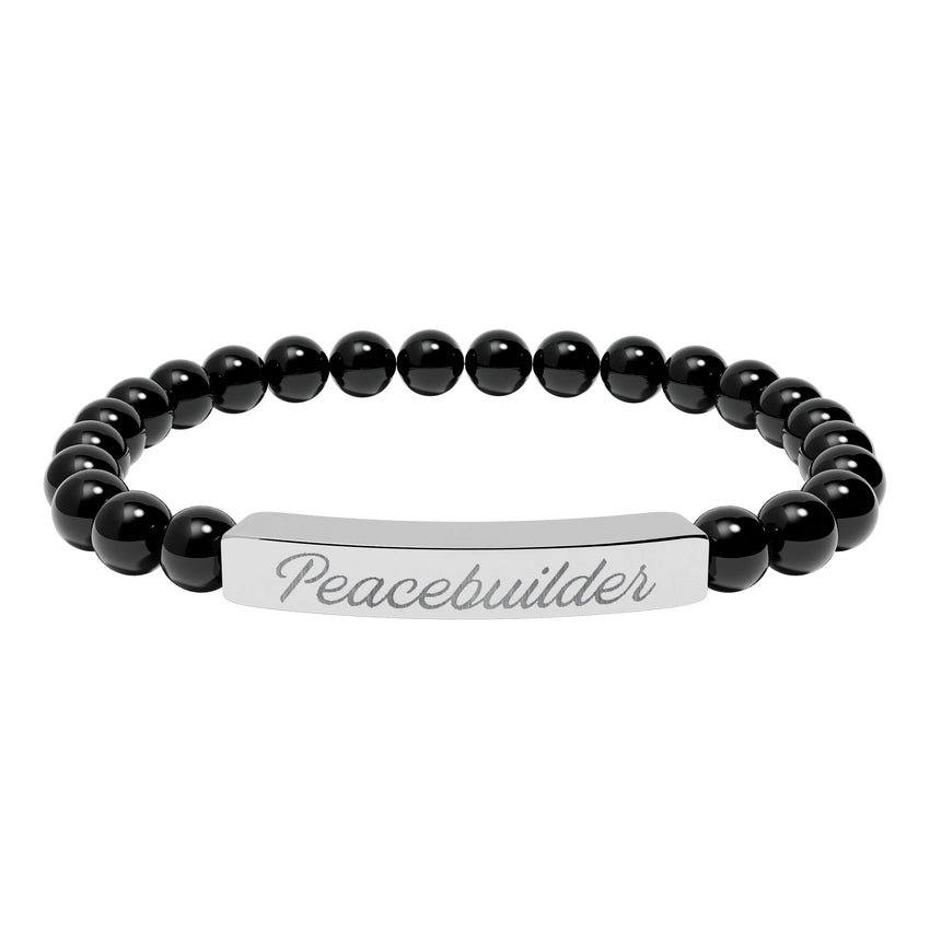 "Peacebuilder" Engraved Natural Stone Stretch Bar Bracelet