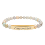 "Peacemaker" Engraved Natural Stone Stretch Bar Bracelet