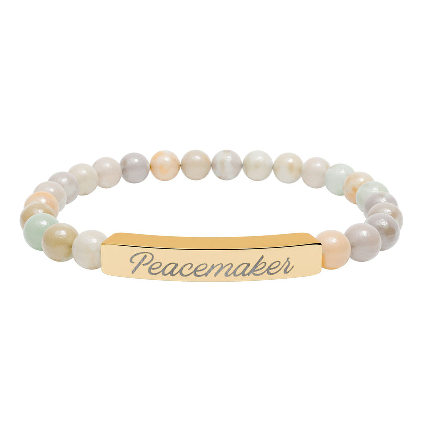 "Peacemaker" Engraved Natural Stone Stretch Bar Bracelet