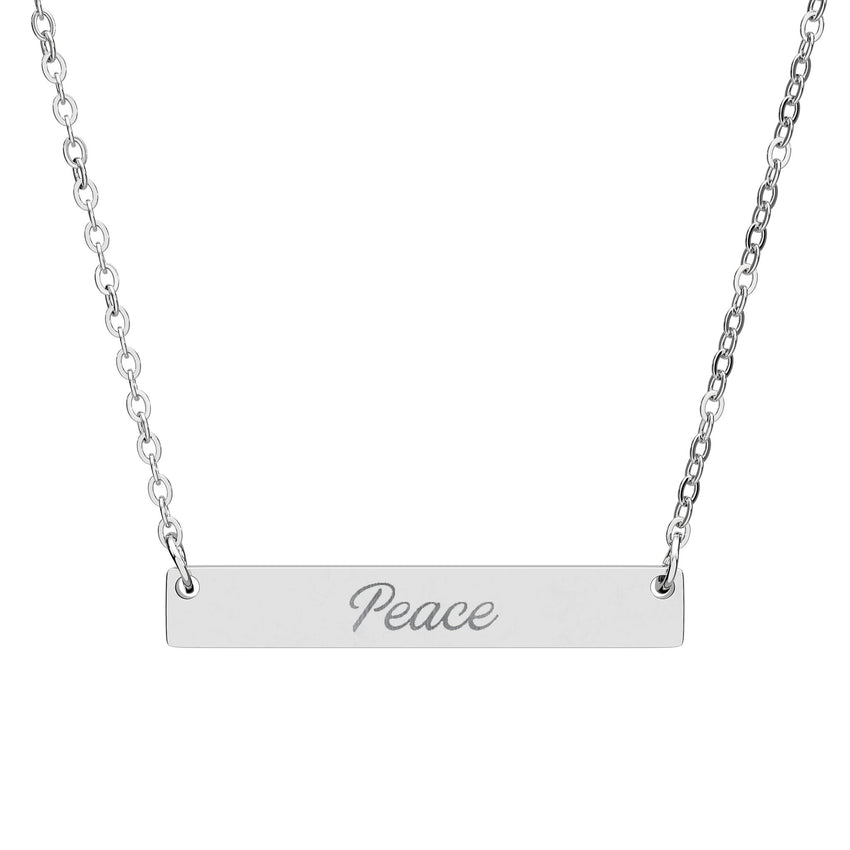 "Peace" Engraved Horizontal Bar Necklace