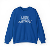 "Love Anyway"  Collegiate White Embroidered Unisex Crewneck Sweatshirt