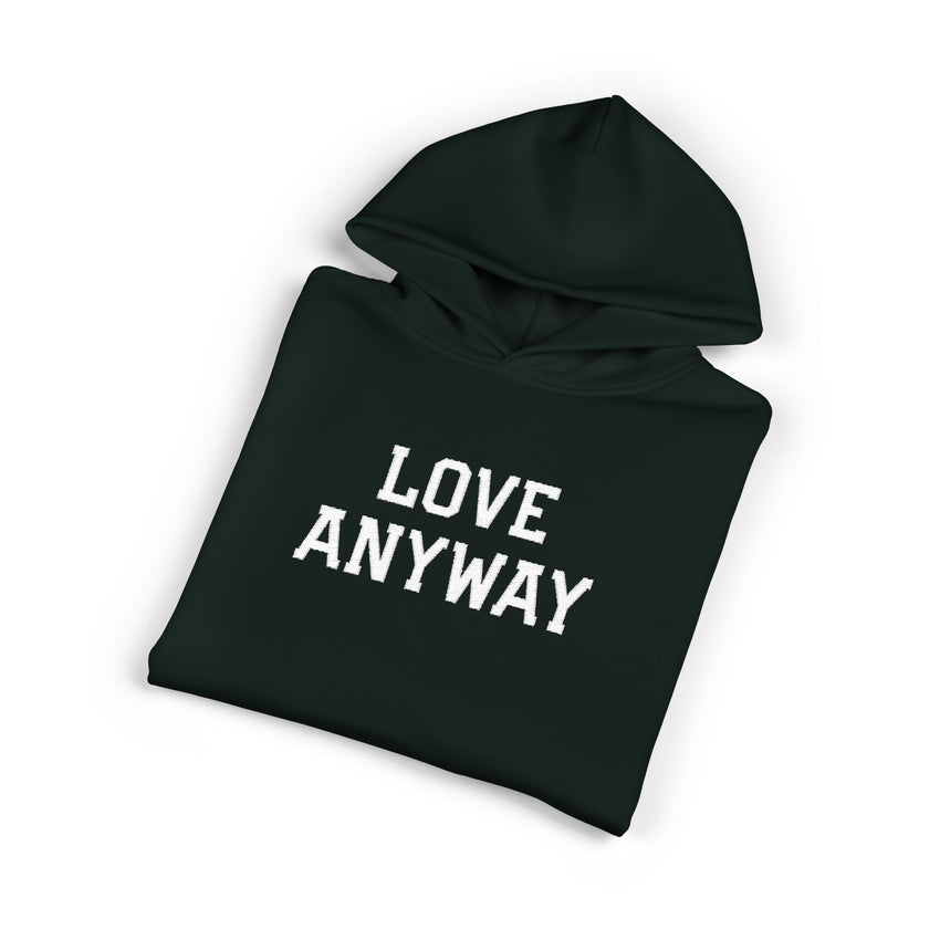 "Love Anyway" White Embroidered Relaxed Hoodie