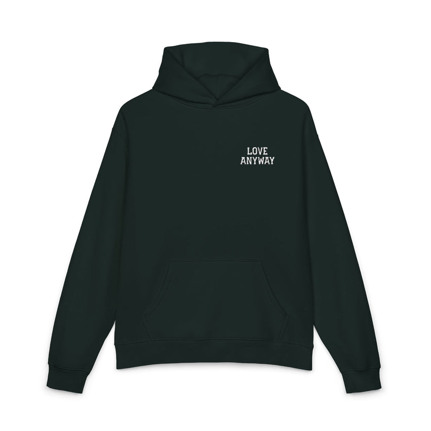 "Love Anyway" White Embroidered Relaxed Hoodie