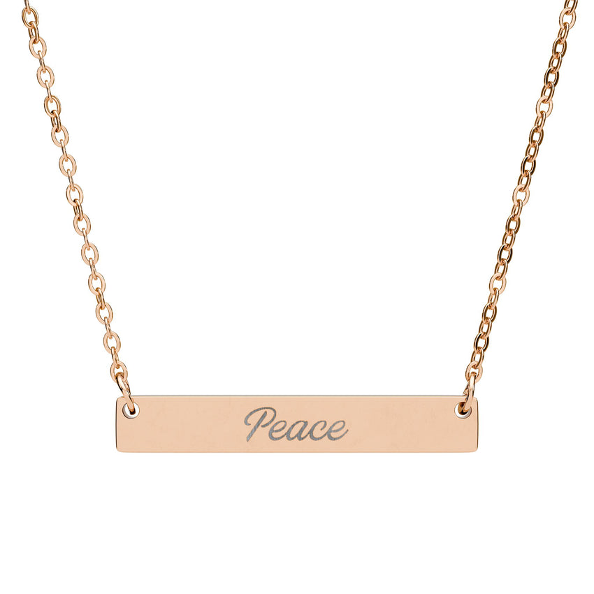 "Peace" Engraved Horizontal Bar Necklace