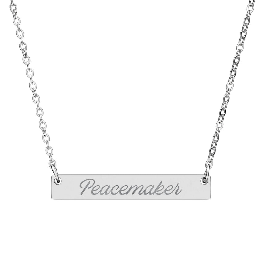 "Peacemaker" Engraved Horizontal Bar Necklace