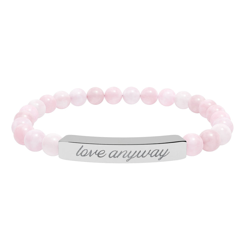 "Love Anyway" Engraved Natural Stone Stretch Bar Bracelet