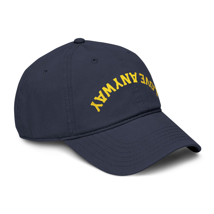 "Love Anyway" Upside Down Gold Embroidered Garment Washed Baseball Cap