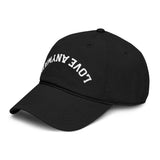 "Love Anyway" Upside Down White Embroidered Garment Washed Baseball Cap