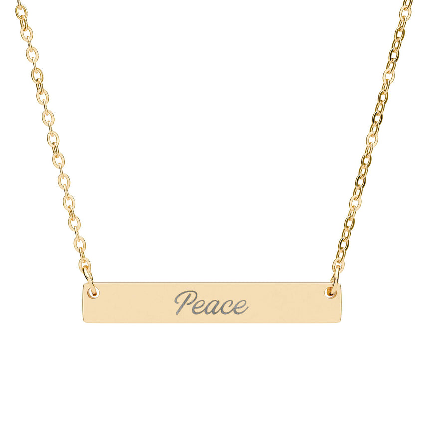 "Peace" Engraved Horizontal Bar Necklace