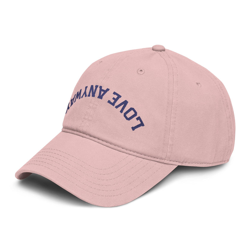"Love Anyway" Upside Down Navy Embroidered Garment Washed Baseball Cap