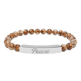 "Peace" Engraved Natural Stone Stretch Bar Bracelet