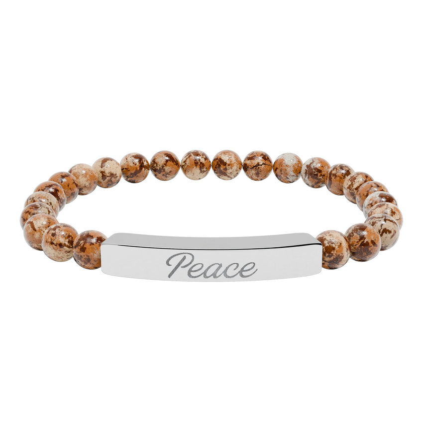 "Peace" Engraved Natural Stone Stretch Bar Bracelet