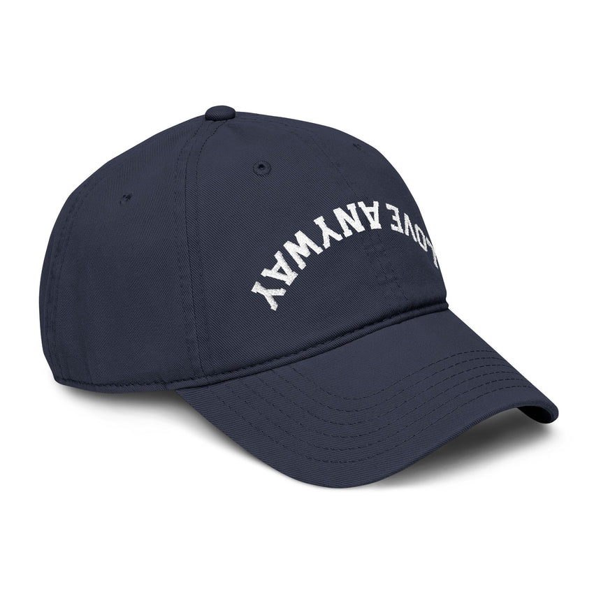 "Love Anyway" Upside Down White Embroidered Garment Washed Baseball Cap