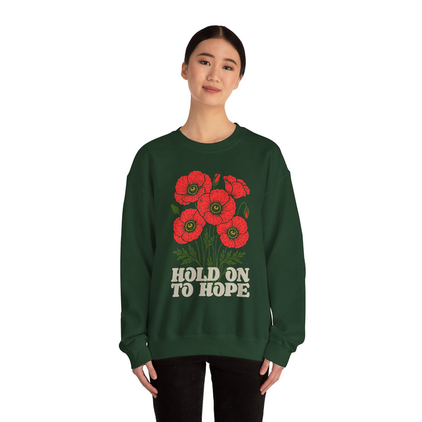 "Hold on to Hope" Poppy Unisex Heavy Blend Crewneck Sweatshirt