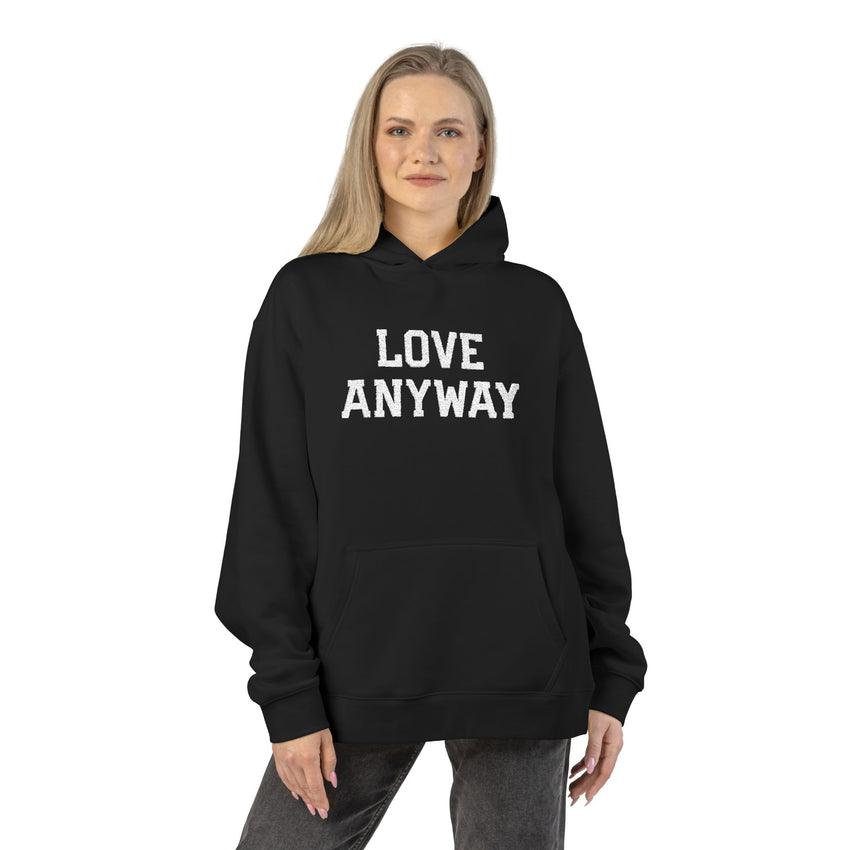 "Love Anyway" White Embroidered Relaxed Hoodie
