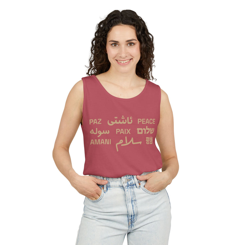 "Peace" Multi-Language Unisex Garment-Dyed Tank Top