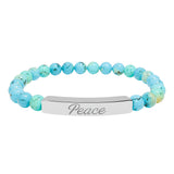 "Peace" Engraved Natural Stone Stretch Bar Bracelet