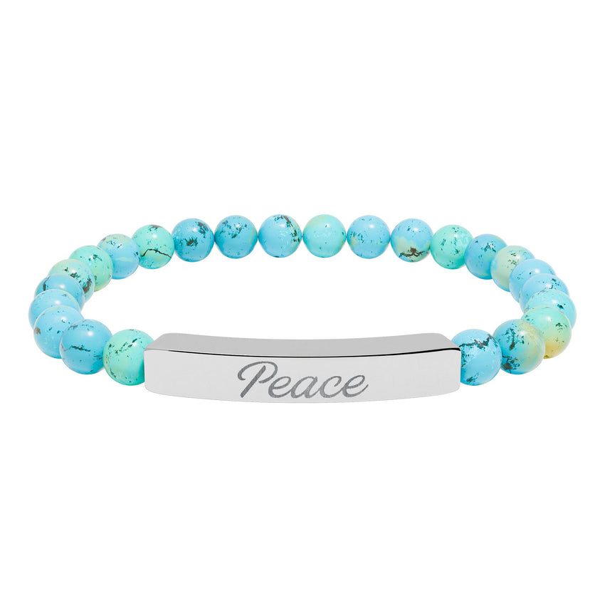 "Peace" Engraved Natural Stone Stretch Bar Bracelet