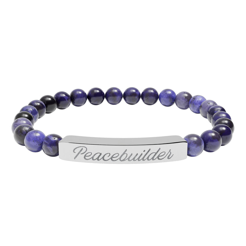 "Peacebuilder" Engraved Natural Stone Stretch Bar Bracelet
