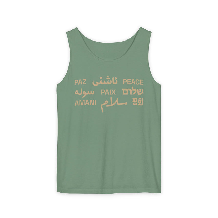 "Peace" Multi-Language Unisex Garment-Dyed Tank Top