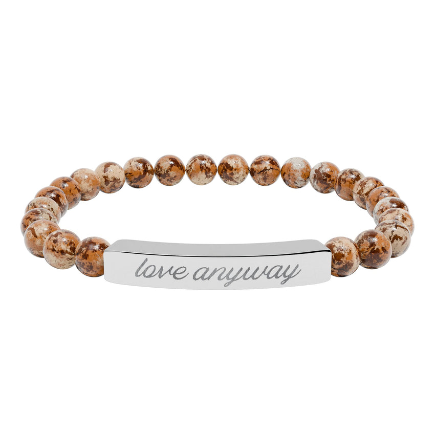 "Love Anyway" Engraved Natural Stone Stretch Bar Bracelet