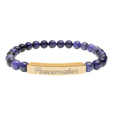 "Peacemaker" Engraved Natural Stone Stretch Bar Bracelet