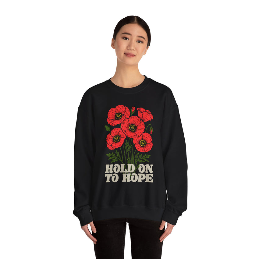 "Hold on to Hope" Poppy Unisex Heavy Blend Crewneck Sweatshirt