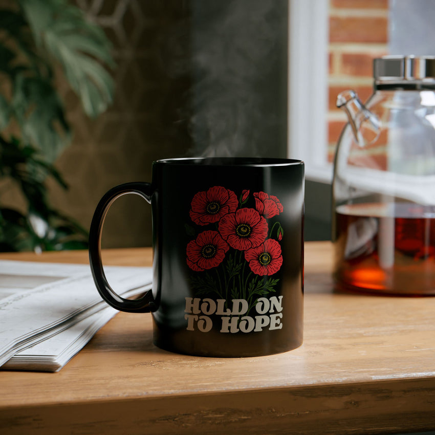 "Hold on to Hope" Black Mug