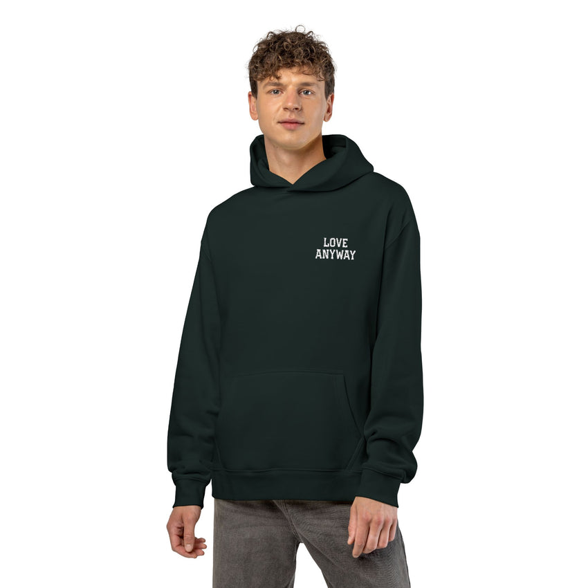 "Love Anyway" White Embroidered Relaxed Hoodie