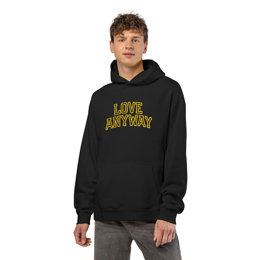 "Love Anyway" Gold Collegiate Embroidered Relaxed Hoodie
