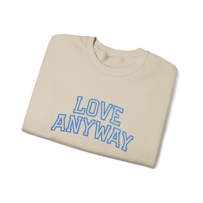 "Love Anyway"  Collegiate Royal Blue Embroidered Unisex Crewneck Sweatshirt