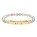 "Peace" Engraved Natural Stone Stretch Bar Bracelet