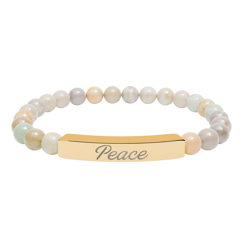 "Peace" Engraved Natural Stone Stretch Bar Bracelet