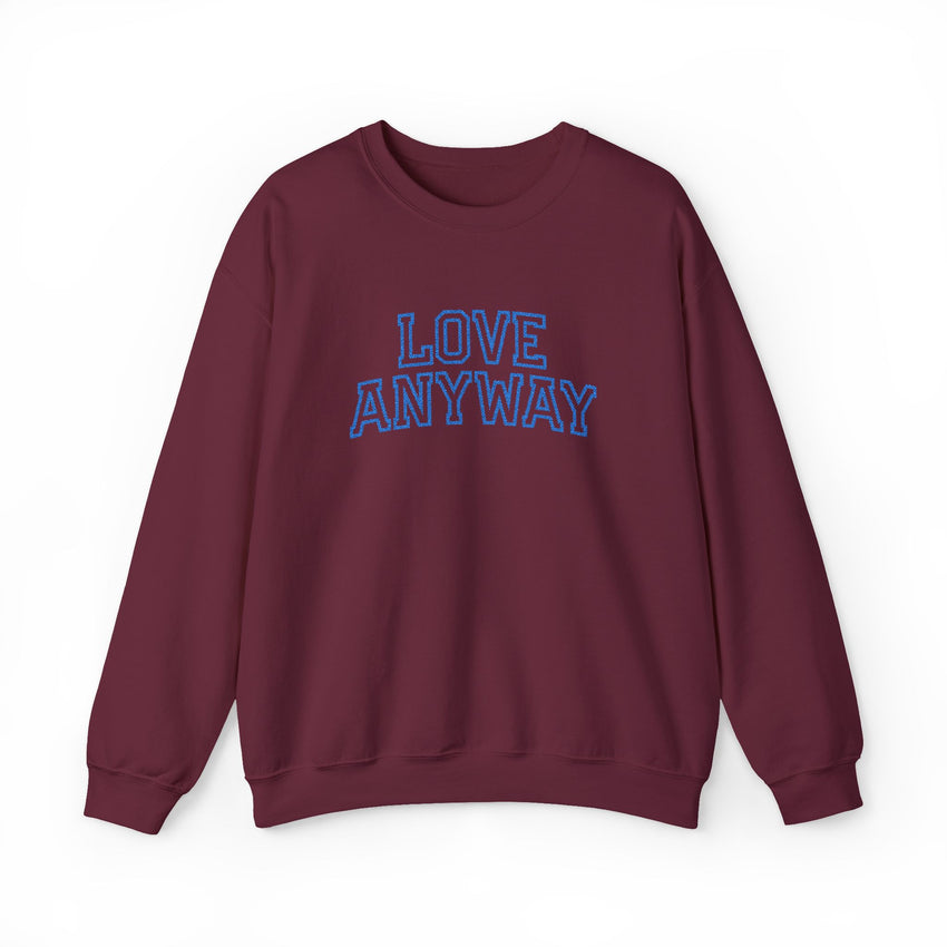 "Love Anyway"  Collegiate Royal Blue Embroidered Unisex Crewneck Sweatshirt