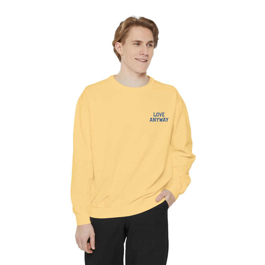 "Love Anyway" Royal Blue Embroidered Pocket Square Unisex Garment-Dyed Sweatshirt