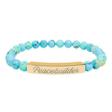 "Peacebuilder" Engraved Natural Stone Stretch Bar Bracelet