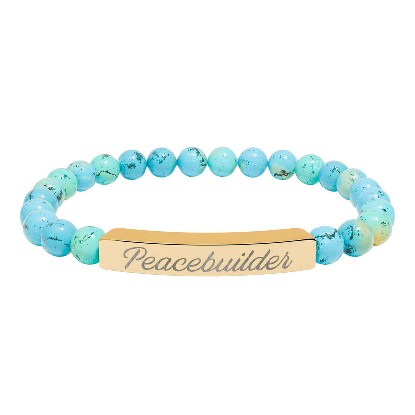 "Peacebuilder" Engraved Natural Stone Stretch Bar Bracelet