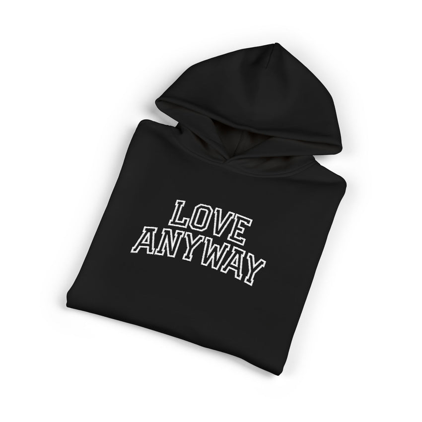 "Love Anyway" White Collegiate Embroidered Relaxed Hoodie