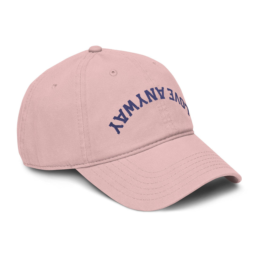 "Love Anyway" Upside Down Navy Embroidered Garment Washed Baseball Cap