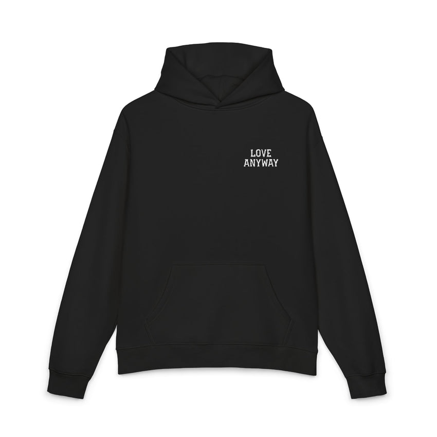 "Love Anyway" White Embroidered Relaxed Hoodie